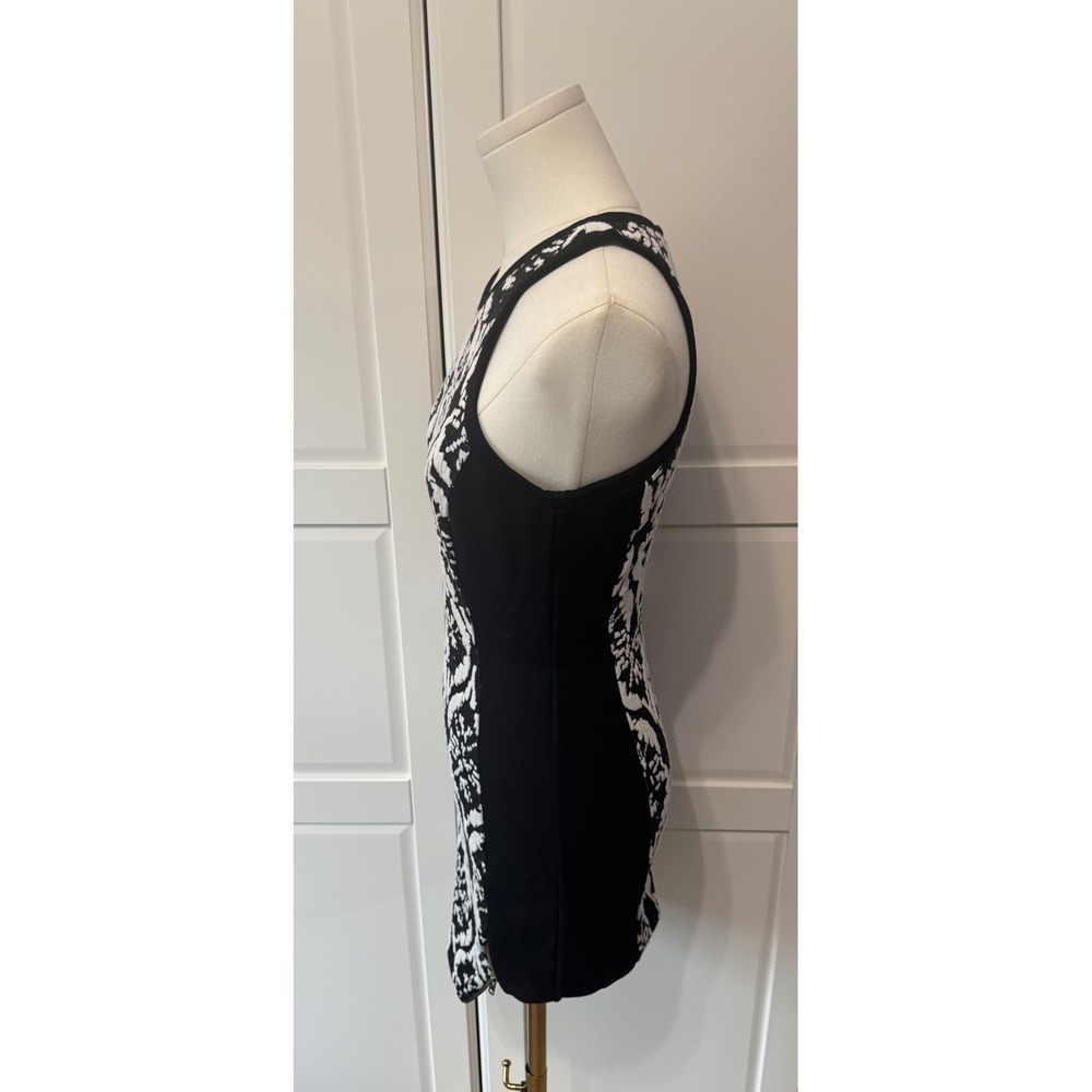 Lovers + Friends Black White Damask Jacquard Bodycon Mini Dress Sleeveless Small - Picture 3 of 6